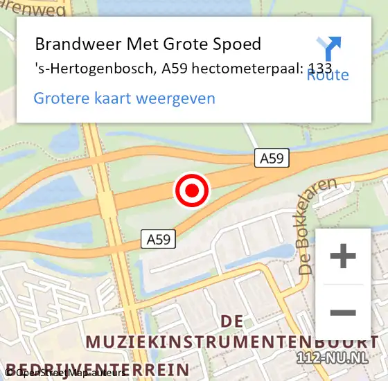 Locatie op kaart van de 112 melding: Brandweer Met Grote Spoed Naar 's-Hertogenbosch, A59 hectometerpaal: 133 op 13 juni 2021 14:54