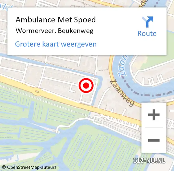 Locatie op kaart van de 112 melding: Ambulance Met Spoed Naar Wormerveer, Beukenweg op 13 juni 2021 14:55