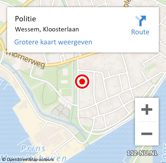 Locatie op kaart van de 112 melding: Politie Wessem, Kloosterlaan op 13 juni 2021 15:34