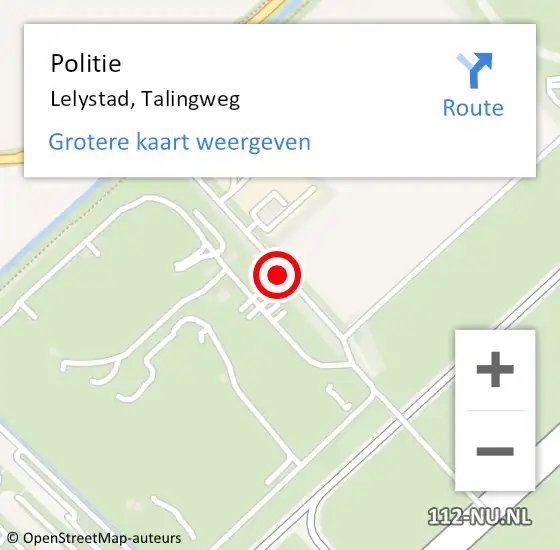 Locatie op kaart van de 112 melding: Politie Lelystad, Talingweg op 13 juni 2021 15:40