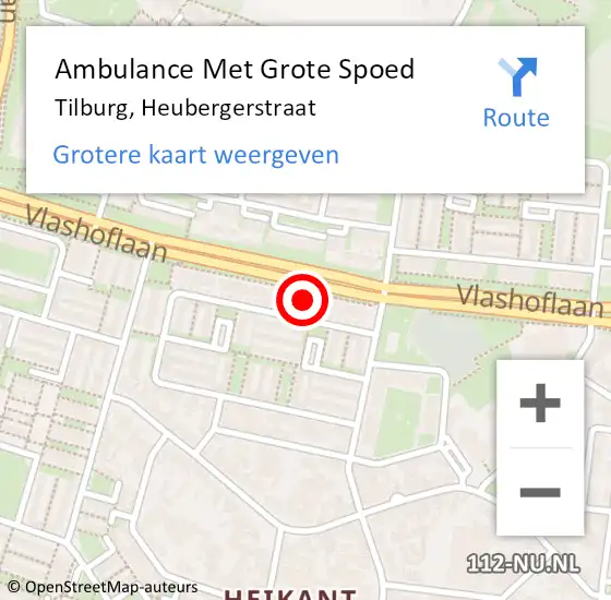Locatie op kaart van de 112 melding: Ambulance Met Grote Spoed Naar Tilburg, Heubergerstraat op 13 juni 2021 16:31