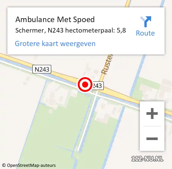 Locatie op kaart van de 112 melding: Ambulance Met Spoed Naar Schermer, N243 hectometerpaal: 5,8 op 13 juni 2021 16:49