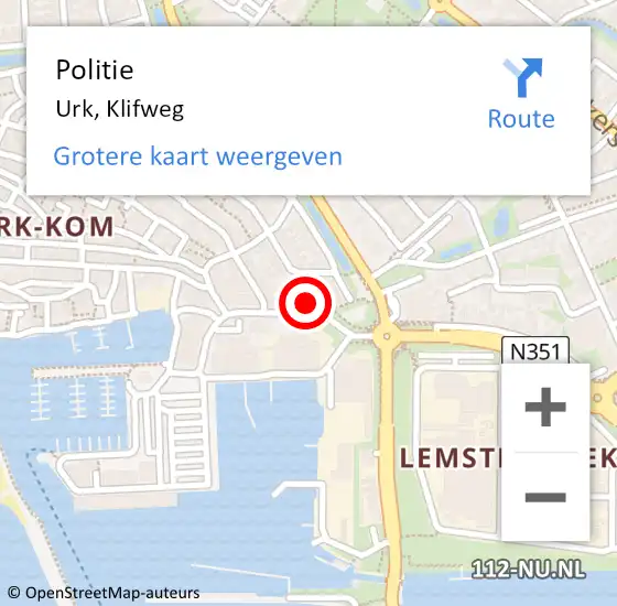 Locatie op kaart van de 112 melding: Politie Urk, Klifweg op 13 juni 2021 20:43