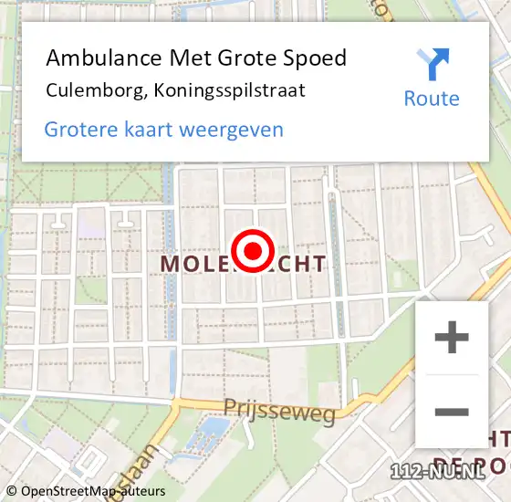 Locatie op kaart van de 112 melding: Ambulance Met Grote Spoed Naar Culemborg, Koningsspilstraat op 14 juni 2021 06:36