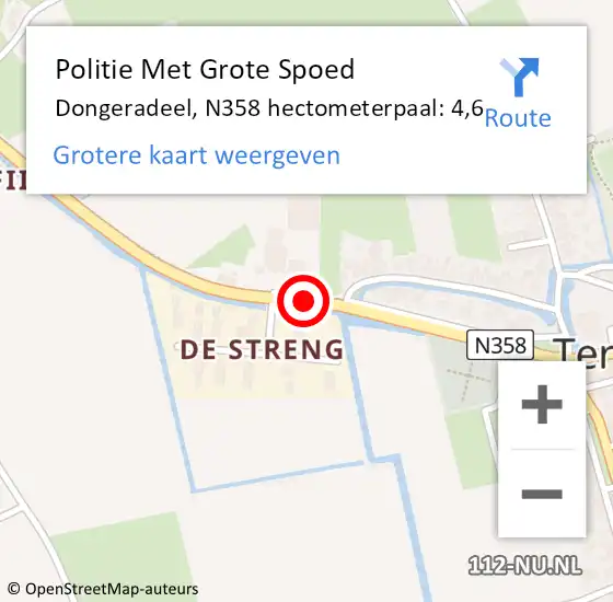 Locatie op kaart van de 112 melding: Politie Met Grote Spoed Naar Dongeradeel, N358 hectometerpaal: 4,6 op 14 juni 2021 07:59