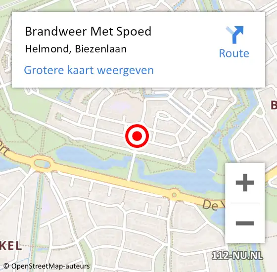 Locatie op kaart van de 112 melding: Brandweer Met Spoed Naar Helmond, Biezenlaan op 14 juni 2021 11:34