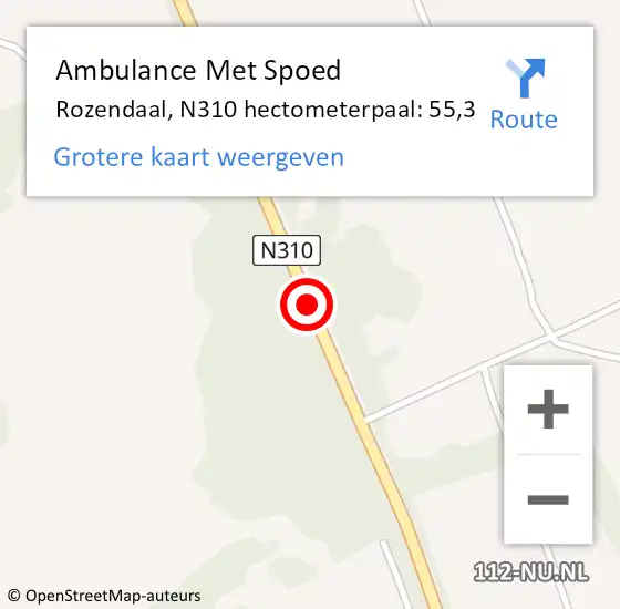 Locatie op kaart van de 112 melding: Ambulance Met Spoed Naar Rozendaal, N310 hectometerpaal: 55,3 op 14 juni 2021 13:47