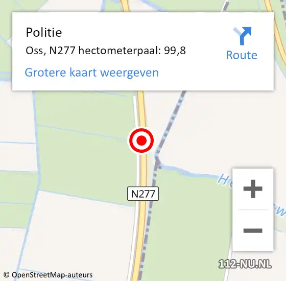 Locatie op kaart van de 112 melding: Politie Oss, N277 hectometerpaal: 99,8 op 14 juni 2021 14:03