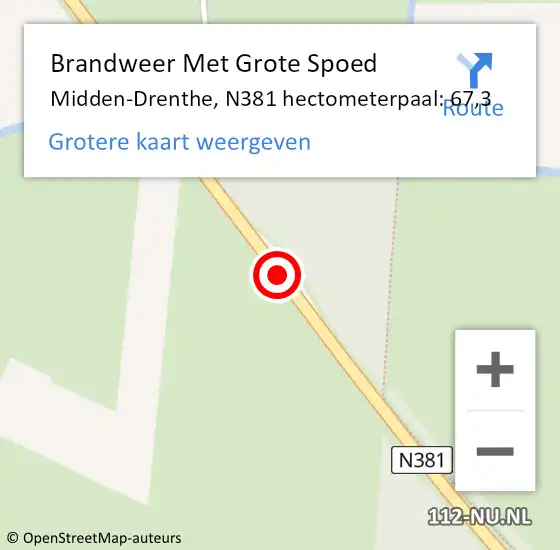 Locatie op kaart van de 112 melding: Brandweer Met Grote Spoed Naar Midden-Drenthe, N381 hectometerpaal: 67,3 op 14 juni 2021 14:18