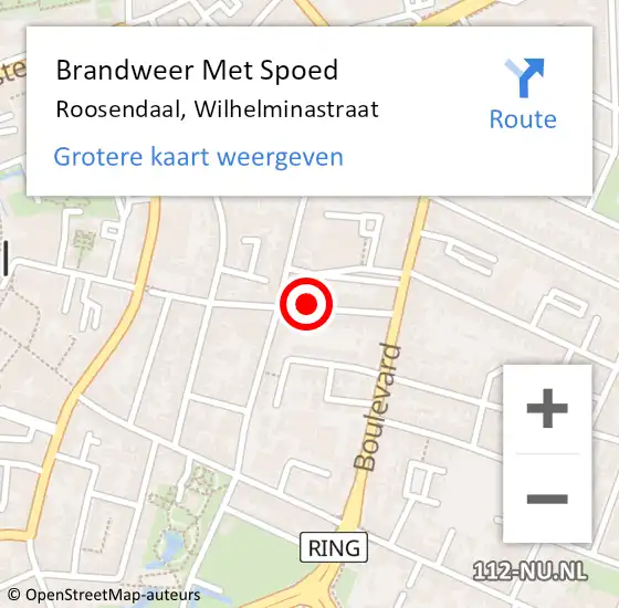 Locatie op kaart van de 112 melding: Brandweer Met Spoed Naar Roosendaal, Wilhelminastraat op 14 juni 2021 15:30