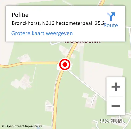 Locatie op kaart van de 112 melding: Politie Bronckhorst, N316 hectometerpaal: 25,2 op 14 juni 2021 15:36