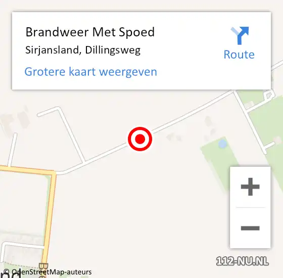 Locatie op kaart van de 112 melding: Brandweer Met Spoed Naar Sirjansland, Dillingsweg op 14 juni 2021 15:58
