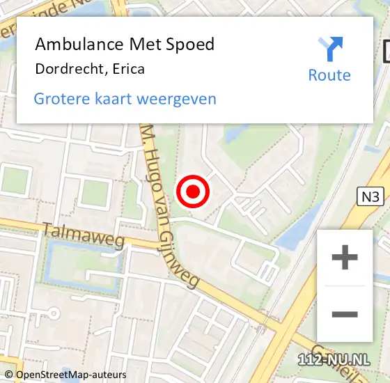 Locatie op kaart van de 112 melding: Ambulance Met Spoed Naar Dordrecht, Erica op 14 juni 2021 18:17
