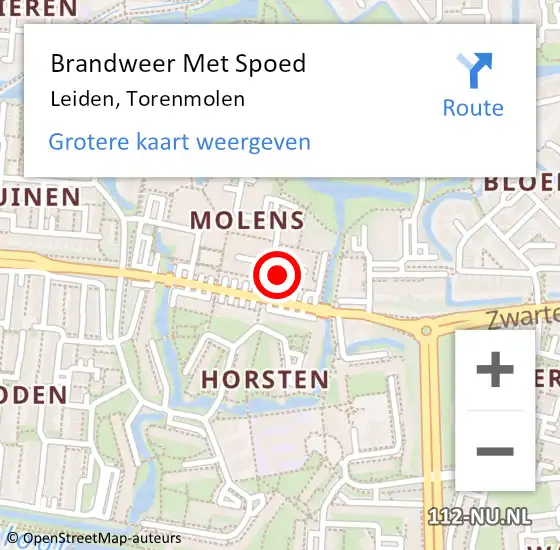 Locatie op kaart van de 112 melding: Brandweer Met Spoed Naar Leiden, Torenmolen op 14 juni 2021 19:18