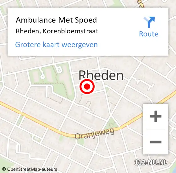 Locatie op kaart van de 112 melding: Ambulance Met Spoed Naar Rheden, Korenbloemstraat op 15 juni 2021 00:34
