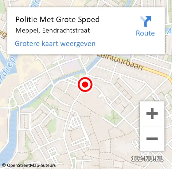Locatie op kaart van de 112 melding: Politie Met Grote Spoed Naar Meppel, Eendrachtstraat op 15 juni 2021 08:01