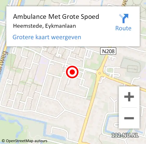 Locatie op kaart van de 112 melding: Ambulance Met Grote Spoed Naar Heemstede, Eykmanlaan op 15 juni 2021 08:15