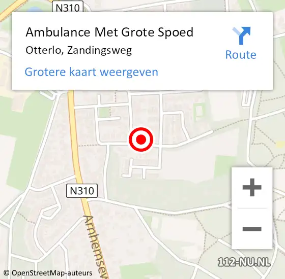 Locatie op kaart van de 112 melding: Ambulance Met Grote Spoed Naar Otterlo, Zandingsweg op 15 juni 2021 08:52
