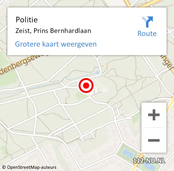 Locatie op kaart van de 112 melding: Politie Zeist, Prins Bernhardlaan op 15 juni 2021 09:00