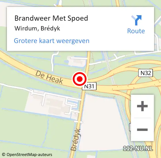 Locatie op kaart van de 112 melding: Brandweer Met Spoed Naar Wirdum, Brédyk op 15 juni 2021 12:28