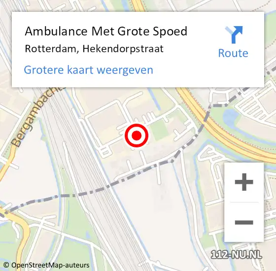 Locatie op kaart van de 112 melding: Ambulance Met Grote Spoed Naar Rotterdam, Hekendorpstraat op 15 juni 2021 13:40