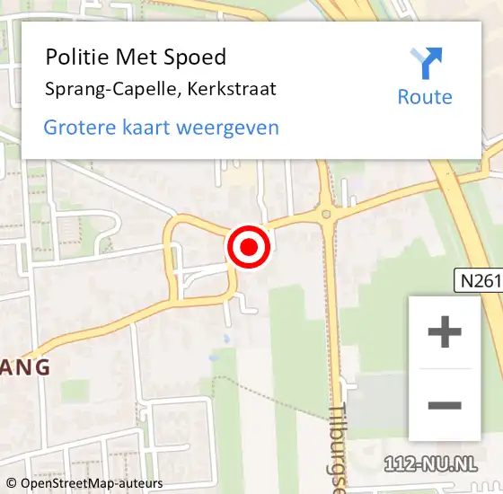 Locatie op kaart van de 112 melding: Politie Met Spoed Naar Sprang-Capelle, Kerkstraat op 15 juni 2021 14:14
