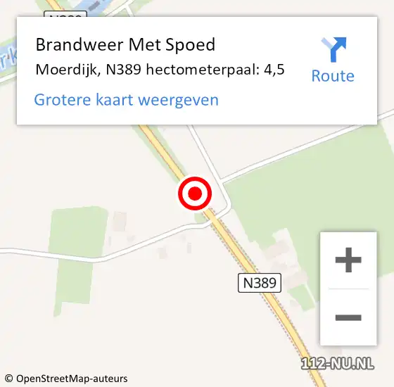 Locatie op kaart van de 112 melding: Brandweer Met Spoed Naar Moerdijk, N389 hectometerpaal: 4,5 op 15 juni 2021 17:44