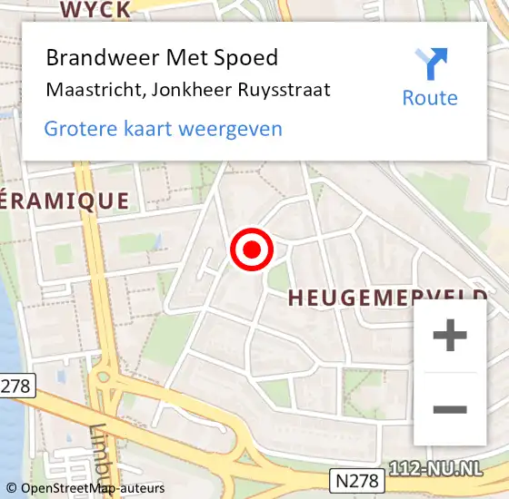 Locatie op kaart van de 112 melding: Brandweer Met Spoed Naar Maastricht, Jonkheer Ruysstraat op 16 juni 2021 01:37