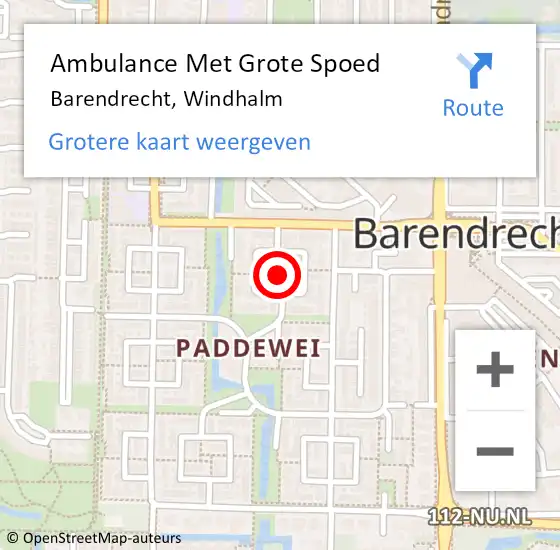 Locatie op kaart van de 112 melding: Ambulance Met Grote Spoed Naar Barendrecht, Windhalm op 16 juni 2021 09:22