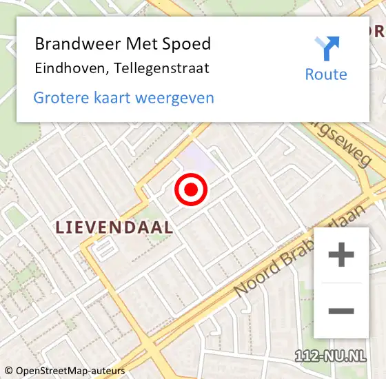Locatie op kaart van de 112 melding: Brandweer Met Spoed Naar Eindhoven, Tellegenstraat op 16 juni 2021 13:03