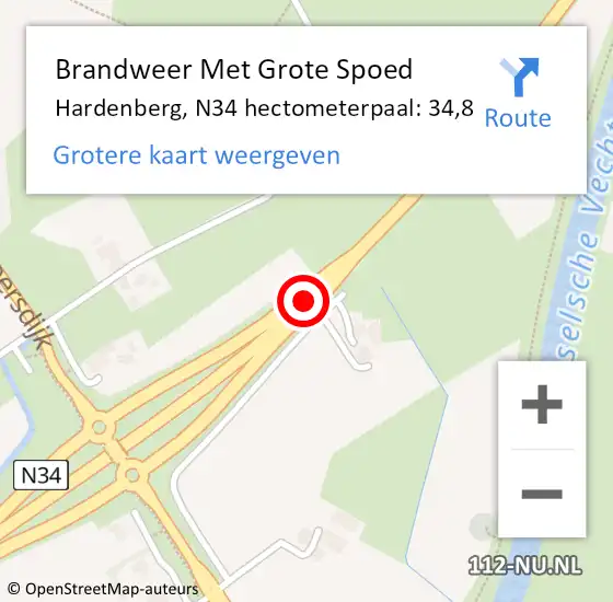 Locatie op kaart van de 112 melding: Brandweer Met Grote Spoed Naar Hardenberg, N34 hectometerpaal: 34,8 op 16 juni 2021 17:38