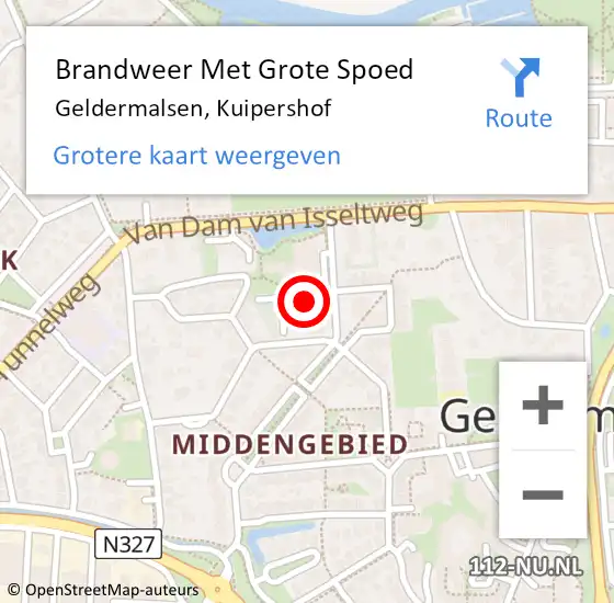 Locatie op kaart van de 112 melding: Brandweer Met Grote Spoed Naar Geldermalsen, Kuipershof op 16 juni 2021 19:53