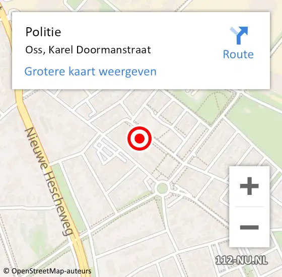 Locatie op kaart van de 112 melding: Politie Oss, Karel Doormanstraat op 16 juni 2021 22:08