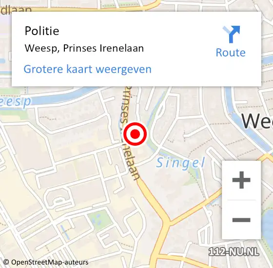 Locatie op kaart van de 112 melding: Politie Weesp, Prinses Irenelaan op 17 juni 2021 00:39