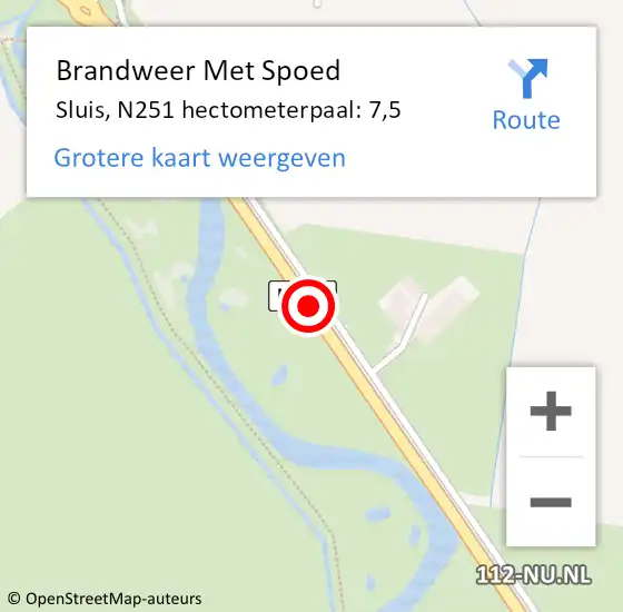 Locatie op kaart van de 112 melding: Brandweer Met Spoed Naar Sluis, N251 hectometerpaal: 7,5 op 17 juni 2021 11:14