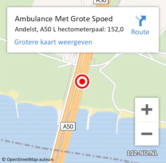 Locatie op kaart van de 112 melding: Ambulance Met Grote Spoed Naar Andelst, A50 L hectometerpaal: 153,5 op 13 juni 2014 15:04