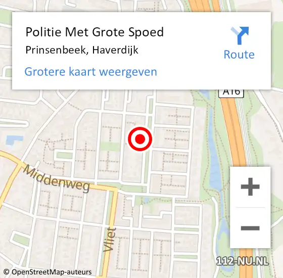 Locatie op kaart van de 112 melding: Politie Met Grote Spoed Naar Prinsenbeek, Haverdijk op 17 juni 2021 15:08