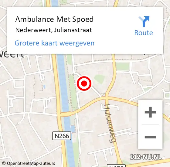 Locatie op kaart van de 112 melding: Ambulance Met Spoed Naar Nederweert, Julianastraat op 17 juni 2021 18:59