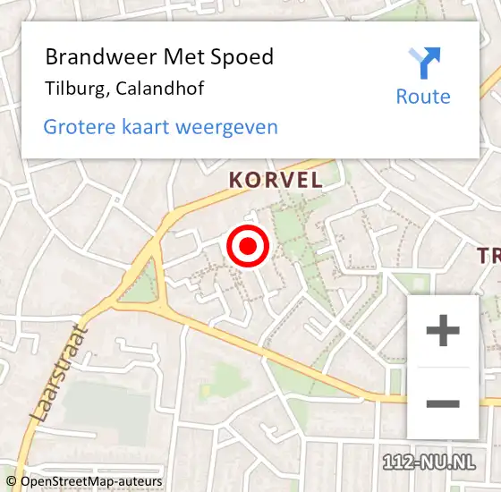 Locatie op kaart van de 112 melding: Brandweer Met Spoed Naar Tilburg, Calandhof op 17 juni 2021 19:04