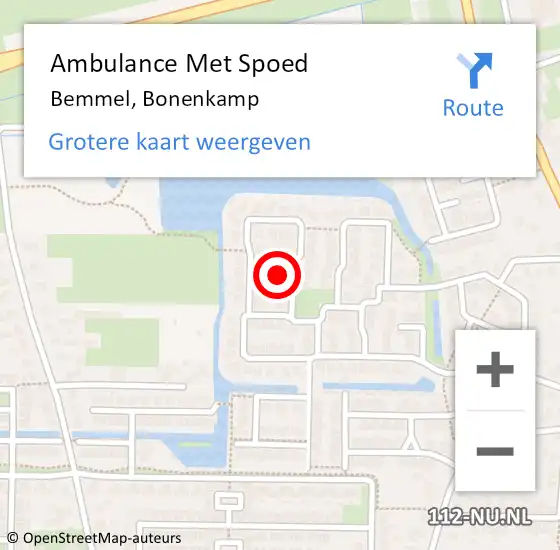 Locatie op kaart van de 112 melding: Ambulance Met Spoed Naar Bemmel, Bonenkamp op 17 juni 2021 23:11