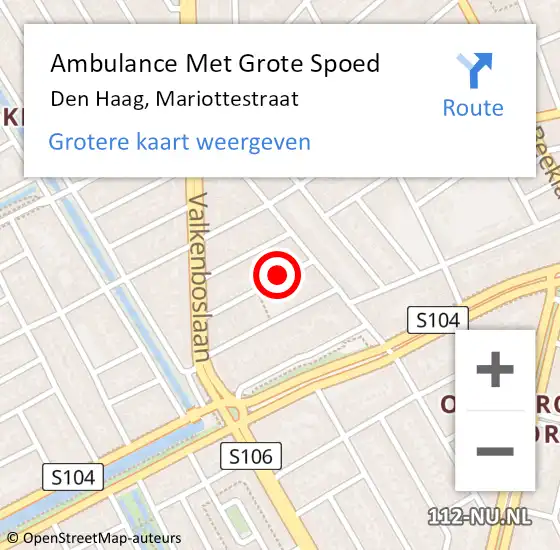 Locatie op kaart van de 112 melding: Ambulance Met Grote Spoed Naar Den Haag, Mariottestraat op 18 juni 2021 14:55
