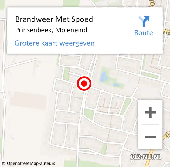 Locatie op kaart van de 112 melding: Brandweer Met Spoed Naar Prinsenbeek, Moleneind op 18 juni 2021 16:29