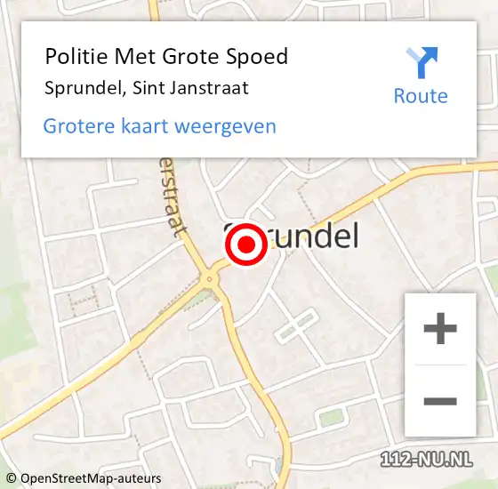Locatie op kaart van de 112 melding: Politie Met Grote Spoed Naar Sprundel, Sint Janstraat op 18 juni 2021 16:41