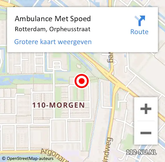 Locatie op kaart van de 112 melding: Ambulance Met Spoed Naar Rotterdam, Orpheusstraat op 18 juni 2021 16:51