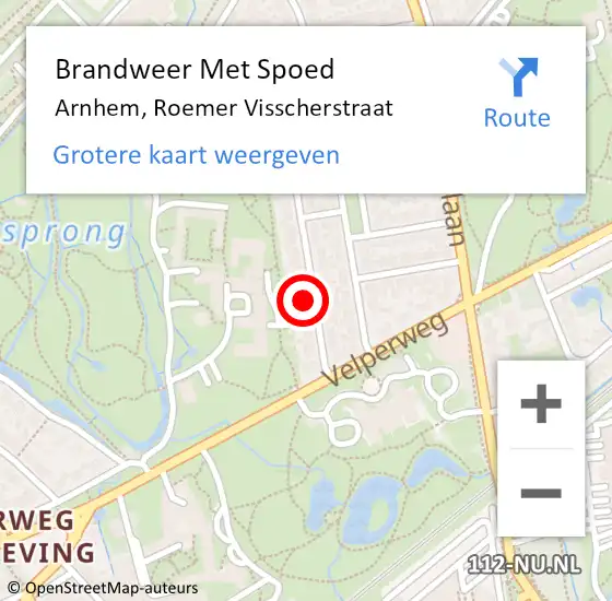 Locatie op kaart van de 112 melding: Brandweer Met Spoed Naar Arnhem, Roemer Visscherstraat op 18 juni 2021 18:24