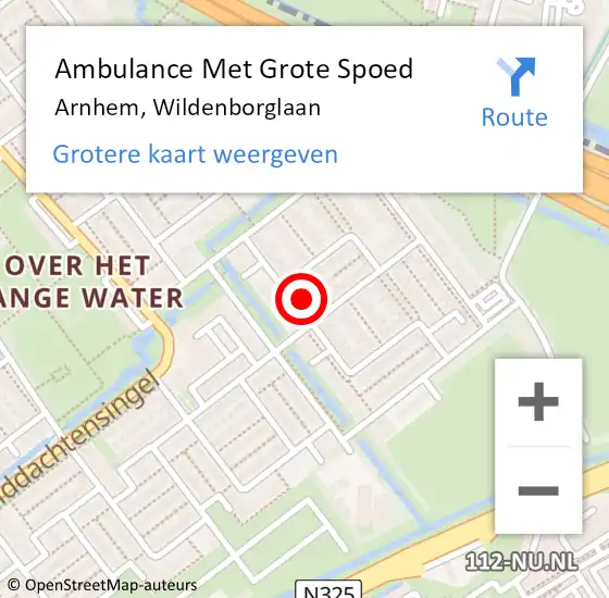 Locatie op kaart van de 112 melding: Ambulance Met Grote Spoed Naar Arnhem, Wildenborglaan op 18 juni 2021 18:30