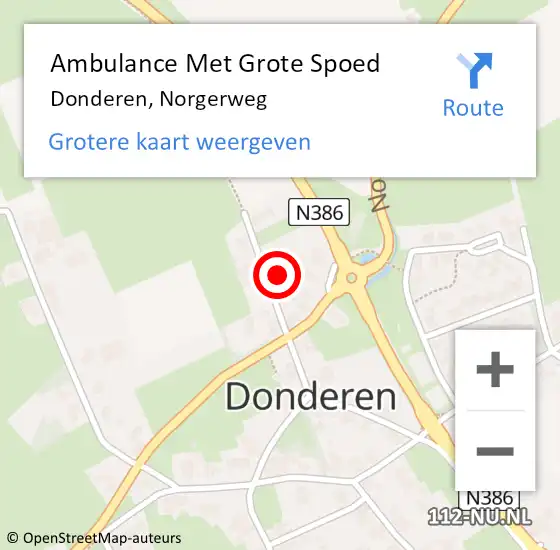 Locatie op kaart van de 112 melding: Ambulance Met Grote Spoed Naar Donderen, Norgerweg op 18 juni 2021 19:43