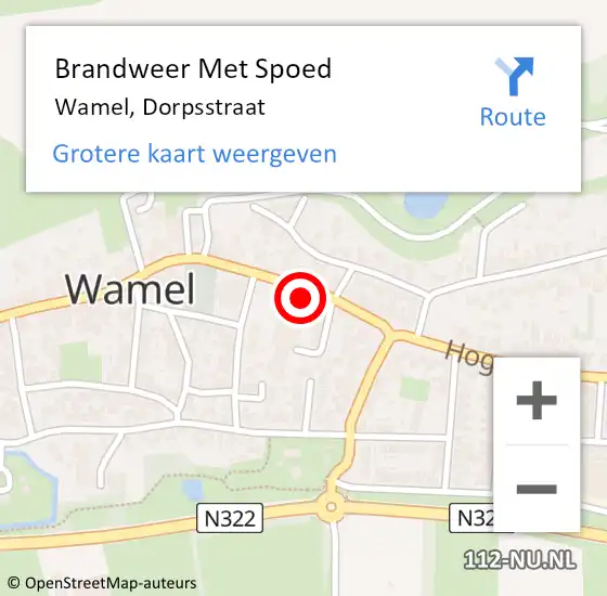 Locatie op kaart van de 112 melding: Brandweer Met Spoed Naar Wamel, Dorpsstraat op 18 juni 2021 22:35
