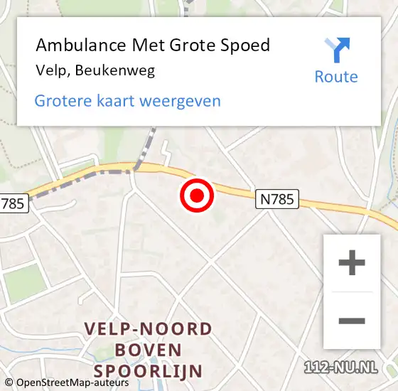 Locatie op kaart van de 112 melding: Ambulance Met Grote Spoed Naar Velp, Beukenweg op 19 juni 2021 08:46