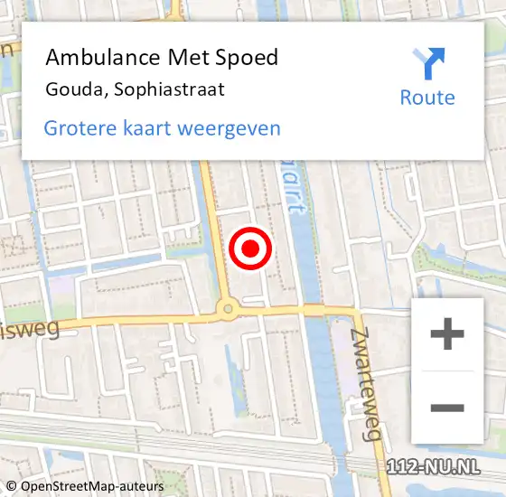 Locatie op kaart van de 112 melding: Ambulance Met Spoed Naar Gouda, Sophiastraat op 19 juni 2021 12:00